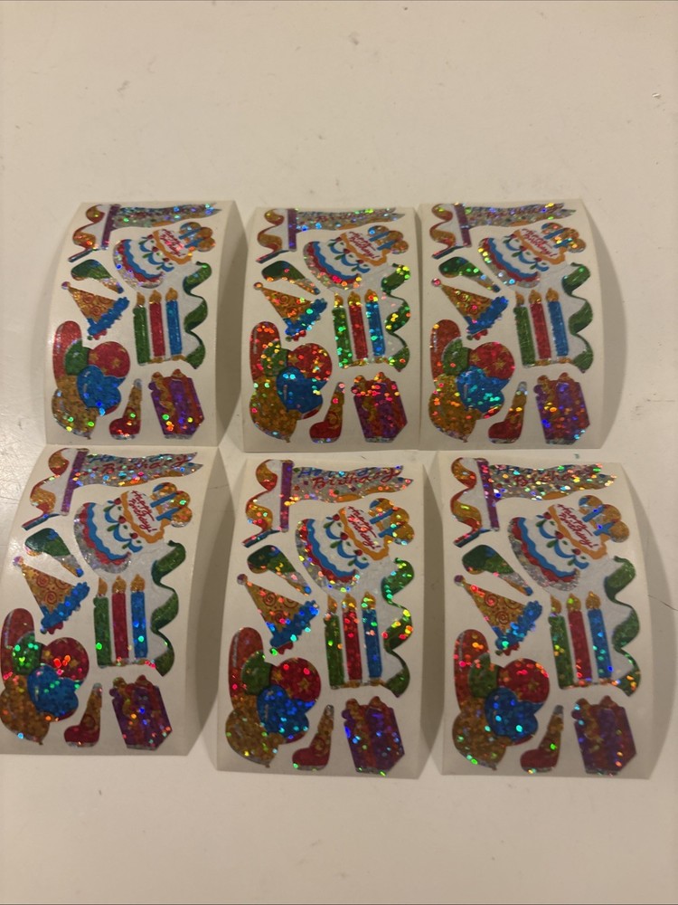 Vtg 1980s stickers Hambly Studios Mylar Foil Shiny Birthday Stickers Set 6 (a21