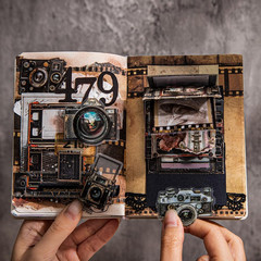 Vintage Scrapbooking Kit, 90 Sheets Time Cinema Theme, Scrapbook Stickers and De