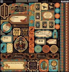 Graphic45 STEAMPUNK SPELLS 12×12 Cardstock Sticker Sheet scrapbooking *RETIRED*