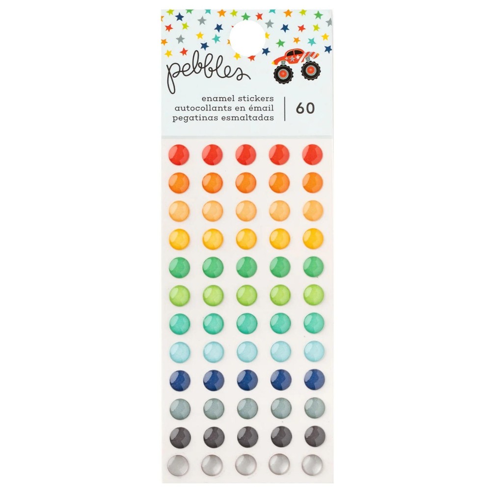 Pebbles COOL BOY ENAMEL DOT STICKERS (60PC) scrapbooking (12) COLORS
