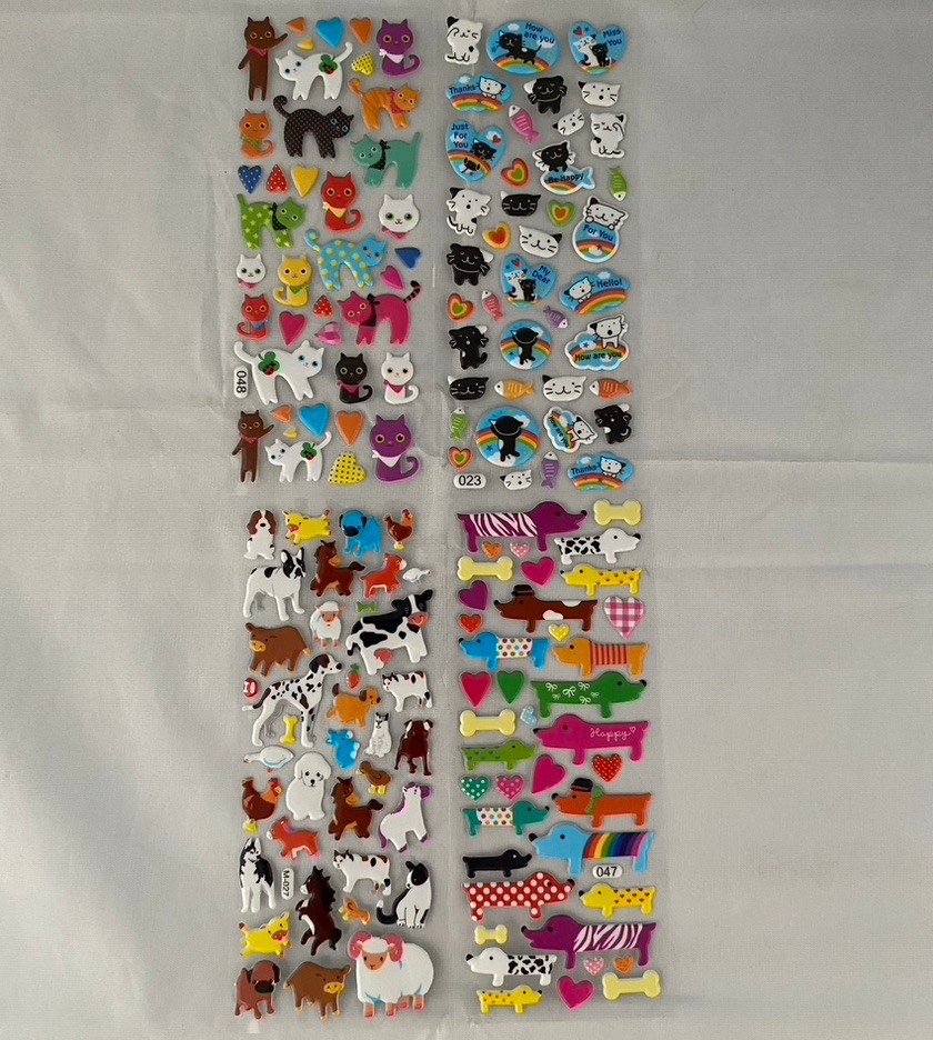 4 Different Sheets 3D Puffy Dog Cat Stickers Bulk Stickers for Girls Boys Kids