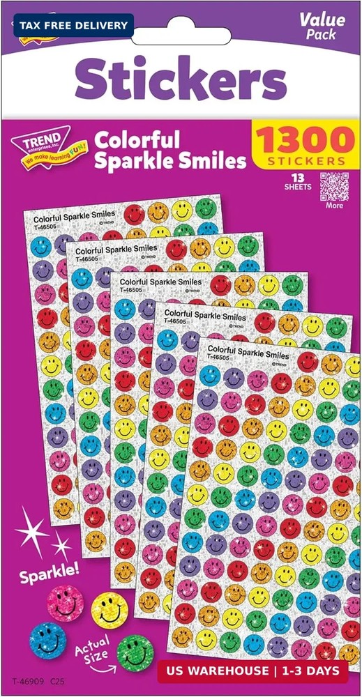 Colorful Sparkle Smiles Stickers Value Pack (1300 Stickers)