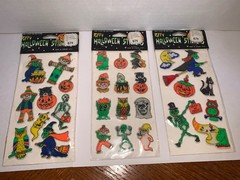 Vtg Halloween Puffy Stickers Taiwan Lot of 3 Owl Pumpkin Ghost Skeleton NOS