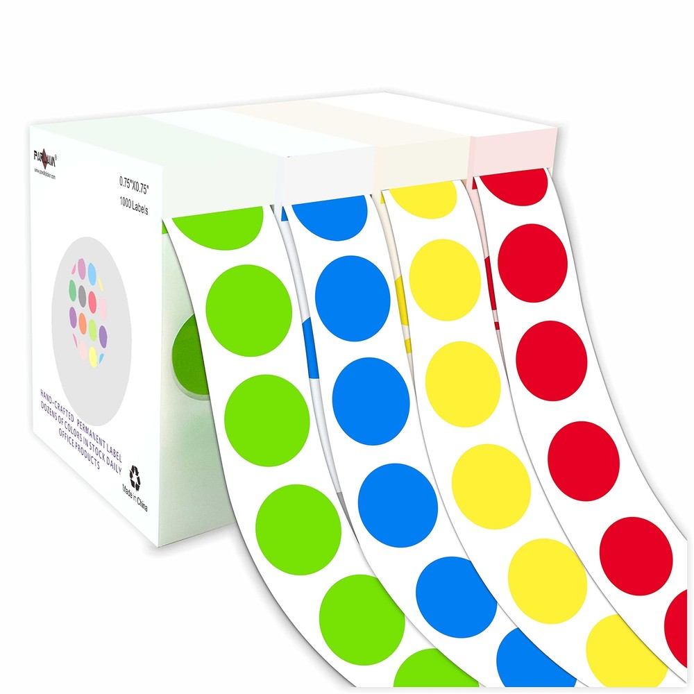 4 Rolls 4000PCS 3/4″ Round Circle Color-Code Dot Stickers,4 Color Style Color…