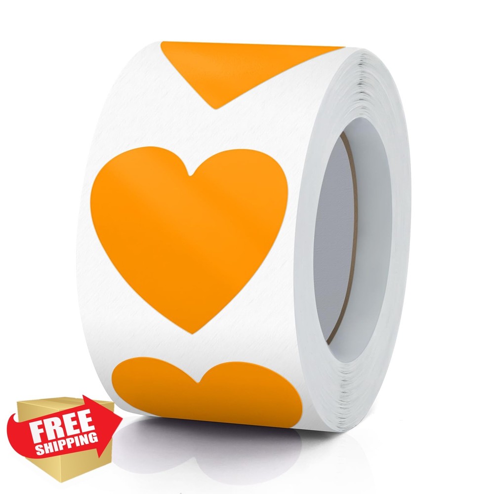 Meitaat Orange Heart Stickers Roll 1.5 Inch