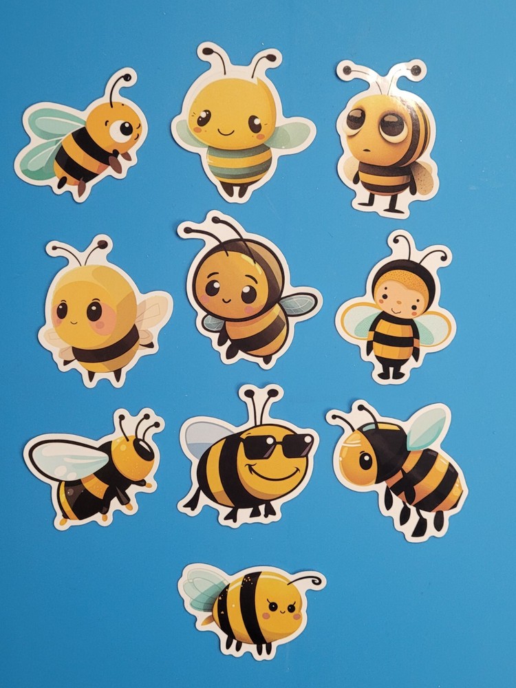 STICKERS x 10 Honey Bee Apiculture Beehive Cartoon Large Vinyl Sticker B12A