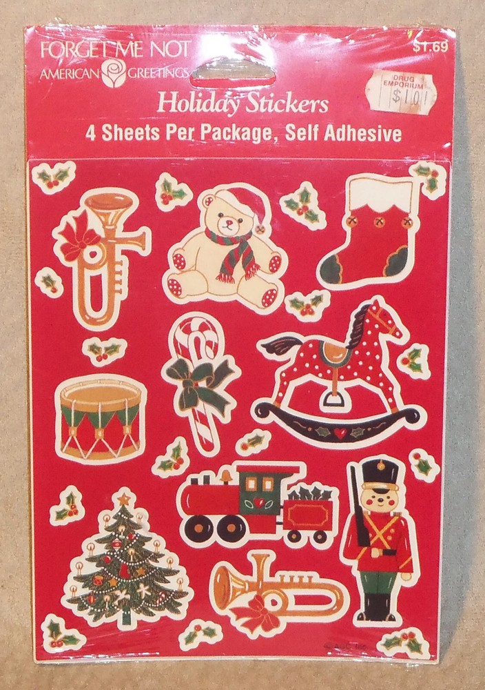 Vintage 1980s American Greetings Christmas Antique Toys Stickers 4 sheets SEALED