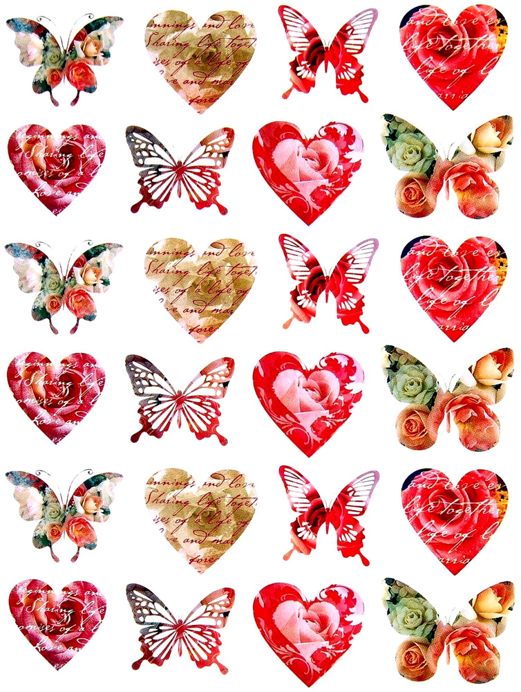 1 1/2″ – 2 1/8″ LOVELY VICTORIAN FLORAL HEART BUTTERFLY STICKERS USA MADE #39