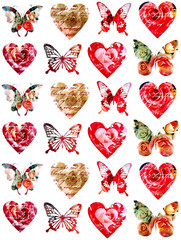 1 1/2″ – 2 1/8″ LOVELY VICTORIAN FLORAL HEART BUTTERFLY STICKERS USA MADE #39