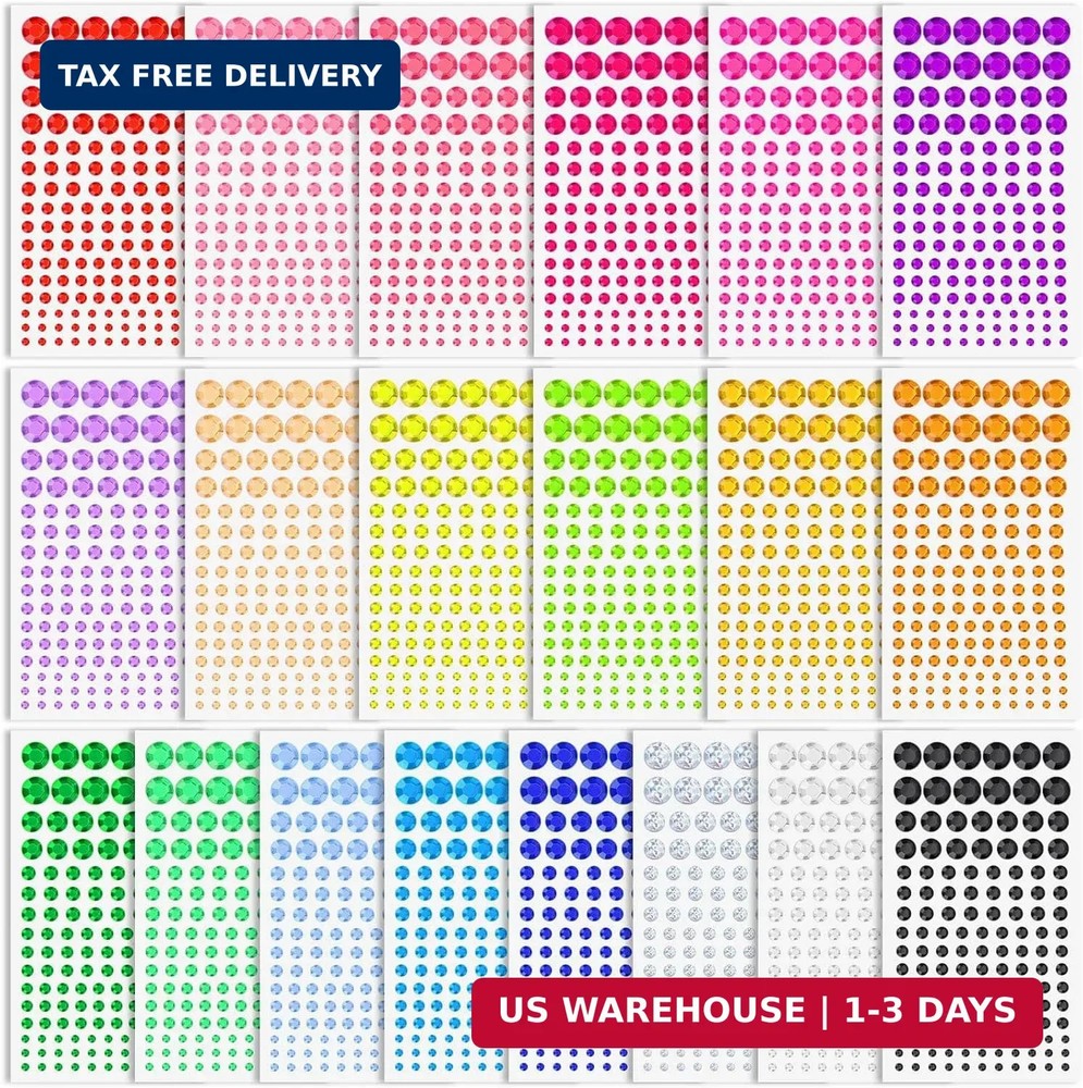 2800 Pcs Self Adhesive gems Stickers for Crafts,20 Colors Rhinestones for Bedazz