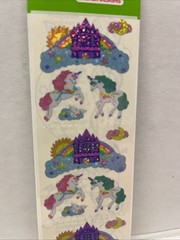 Vintage SandyLion Prismatic Unicorn Castle Stickers One Sheet Sealed Glitter