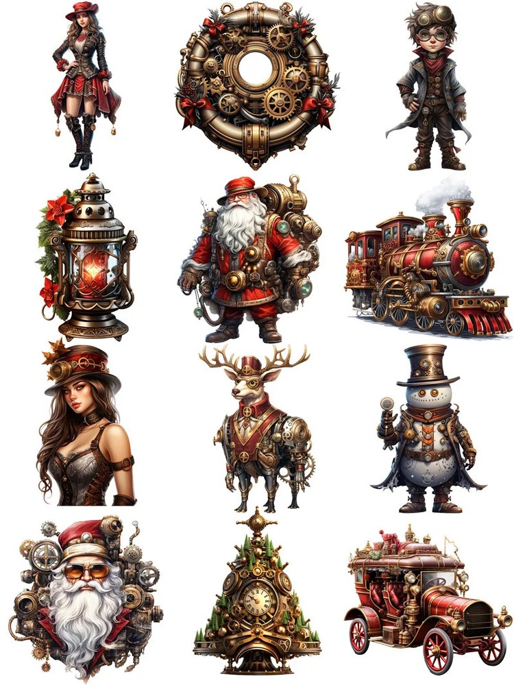 Steampunk Christmas Santa Train Stickers Stationery Journal Scrapbooking Craft