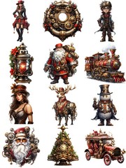 Steampunk Christmas Santa Train Stickers Stationery Journal Scrapbooking Craft