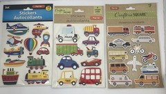 Transportation Pop Up Stickers 3 Sheets Approx 2-3×1-2 Inch Car Plane Truck Boat