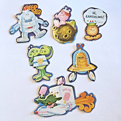 Vtg American Greetings Space Aliens Stickers 1982 AGC Trimmed Robot Earthling