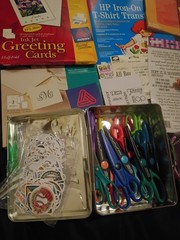 Scrapbook & Card Lot Rub-ons, Stickers, Printer Paper, Scissors, Paper Crimper