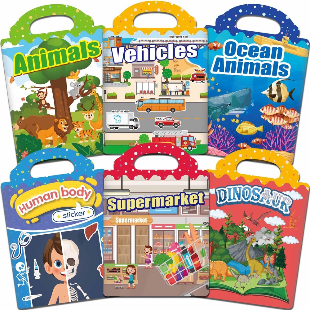 6 Sets Reusable Sticker Book for Toddlers 1-3, Jelly Sticker Books for Toddle…