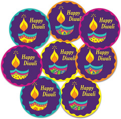 Happy Diwali Party Stickers, 40 Count, 2 Inches, Round, 4 Unique Designs