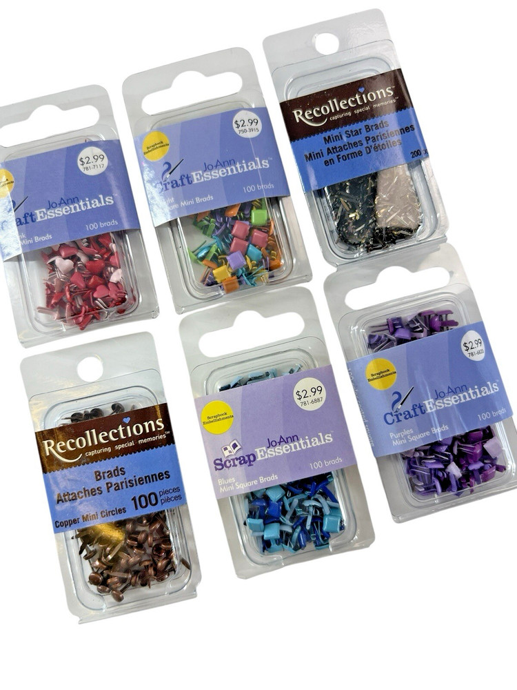 Mini Brads NEW Lot of 700 Office Scrapbooking Fasteners Hearts Stars Blue Purple