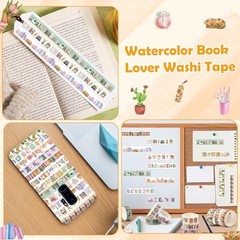 12 Roll Book Lover Washi Tape Set Library Coffee Theme Scrapbooking Journaling