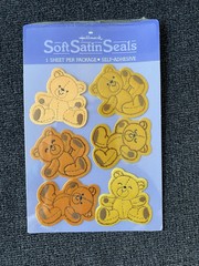 Vintage Hallmark Soft Satin Seals Teddy Bear Stickers 2 Colors 1981