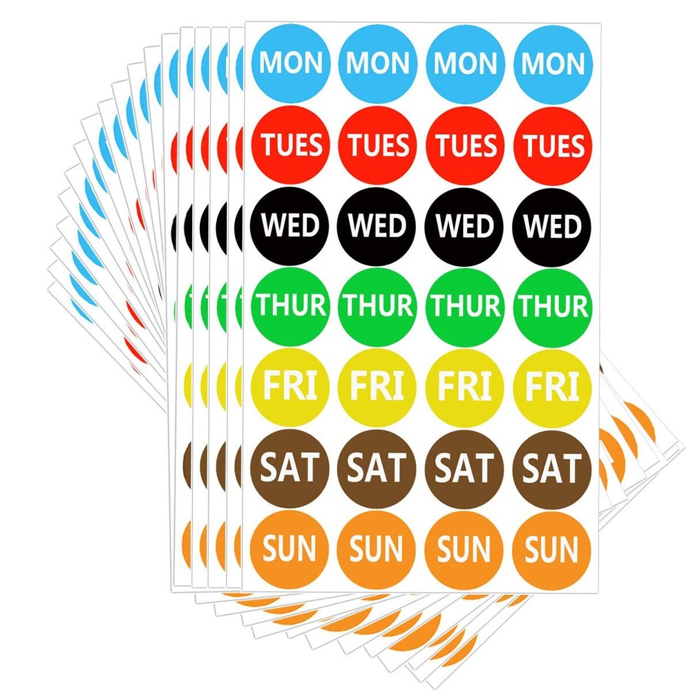 7 Days of The Week Labels Color Coding Dot Round Self Adhesive Stickers,1inch…