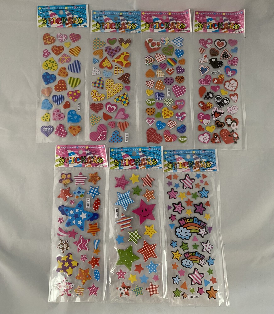 7 Different Sheets 3D Puffy Hearts and Stars Stickers Bulk Stickers for Kids