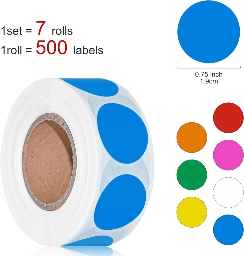 3500PCS 3/4″ Round Color Coding Dot Stickers, 0.75 inch 4 Color Circle Labels.