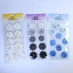 Prima FLOWERS Floral Paper Fabric Embellishments Lot of 14