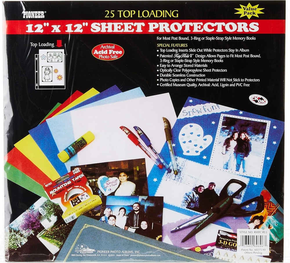 Pioneer 12×12 Sheet Protectors for Scrapbooks, 25 Pack, Acid Free Refill Pages