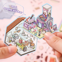 32 Sets Pocket DIY 3D Sticker Scene Collection Book DIY 3D House Stickers Therap