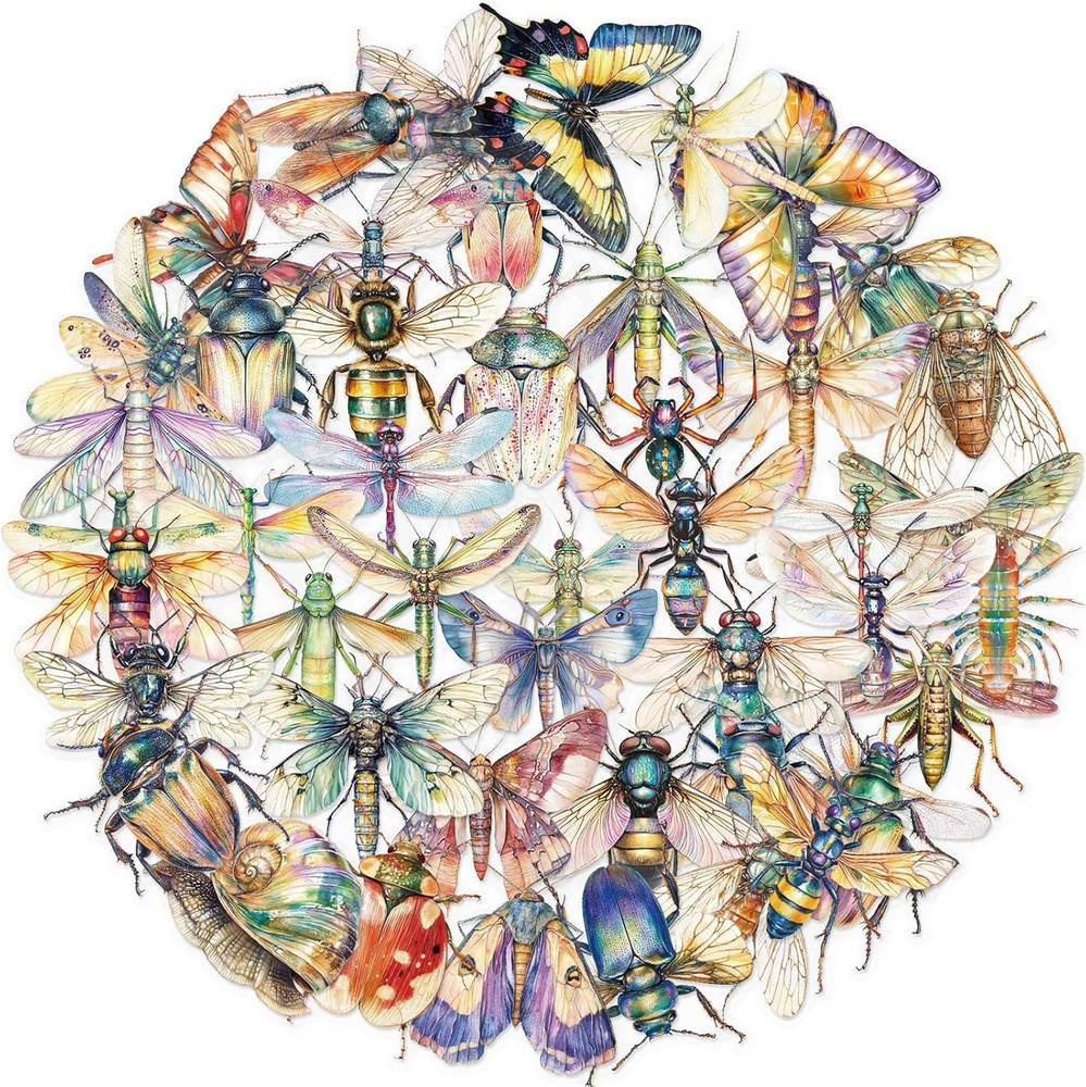 50Pcs Transparent Insect Stickers for Scrapbooking PET Nature Dragonfly Bee Butt
