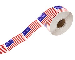Patriotic American Flag Stickers – 500 Perforated USA Labels, 1.25″ x 2.125
