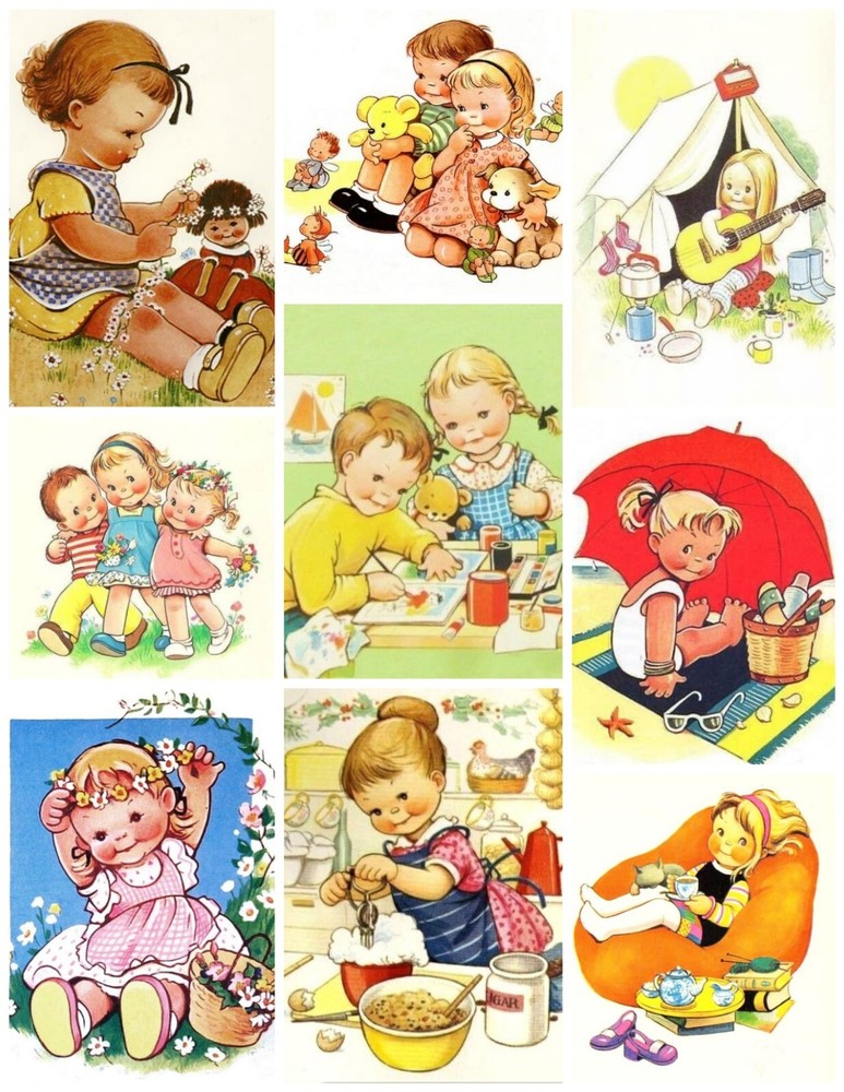 Handmade Set of 9 Retro Vintage CHILDHOOD MOMENTS #4 STICKERS – Just Cut & Use!