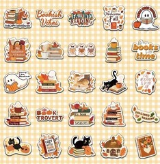 10pcs Fall Book Lovers Stickers- Scrapbook, Journal, DIY Crafts- Halloween