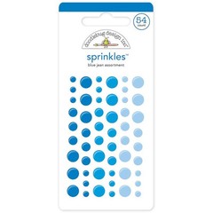 Doodlebug Sprinkles Adhesive Glossy Enamel Embellishments Blue Jean Dots 54/Pkg