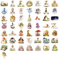 50Pcs Clear Cartoon Fairy Tale Princess Stickers Waterproof Transparent PET Deca