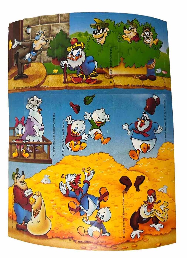 Vintage 1986 Disney Ducktales Full Sheet Graphic Stickers Bank Robbers Design