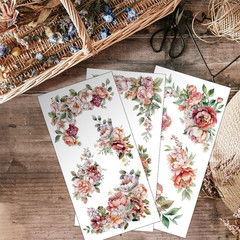 3Pcs/Set Corner Flower Rub on Transfers for Furniture and Crafts 6X12 Inch Roses