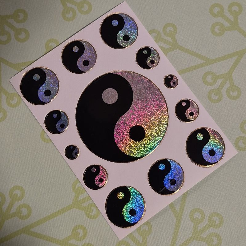 Vintage Y2K Ying And Yang Prismatic Holographic Kodak Sticker Sheet Rare NOS