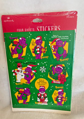 New Vintage Sealed 1993 Hallmark Barney The Dinosaur Holiday Christmas Stickers