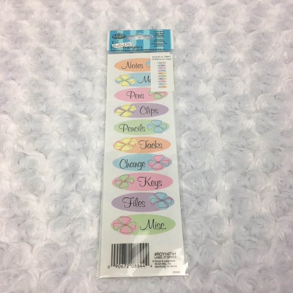 Royal & Langnickel EZ Rub On Transfers Label It Office Oval Colorful Labels