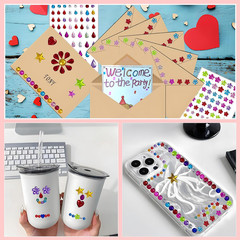 12 Sheets 1596Pcs Gem Stickers Colorful Sparkle Craft Supplies, Bright 3D Rhines