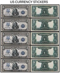 $5 Five Dollar 1899 Silver Certificate (US CURRENCY STICKERS) Lot Of 5