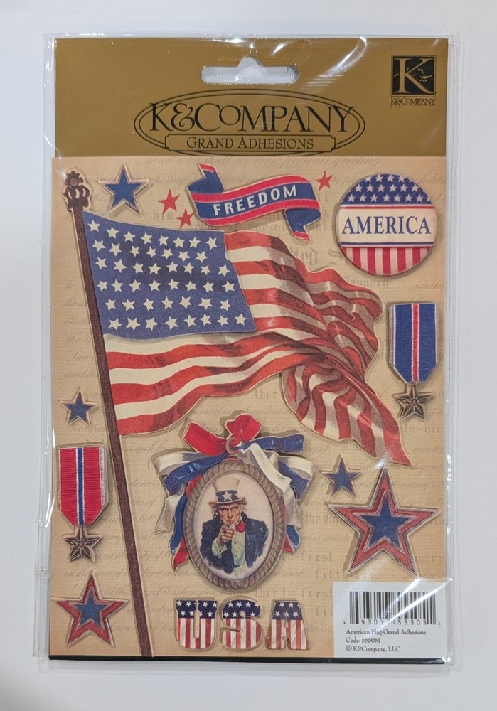 American Flag USA Patriotic Grand Adhesions Scrapbooking Stickers By K&Company