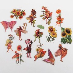 40pcs PET Orange Flowers & Fairies Sticker Bundle Scrapbook Cards Junk Journal