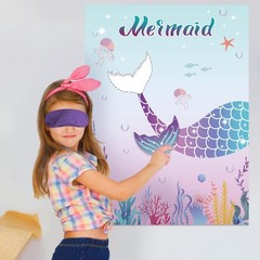Mermaid Party Game – Pin the Tail with 24 Tails for Kids Birthday Fun