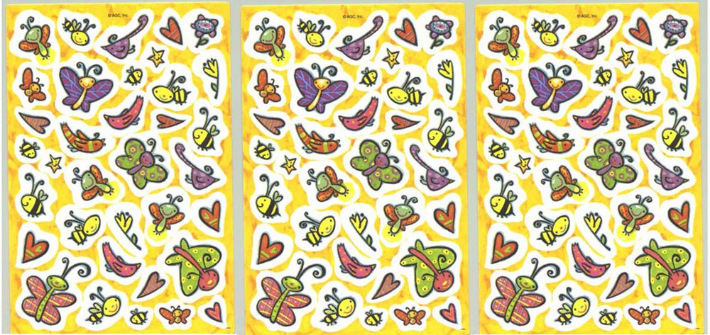 3 Sheets Happy Butterfly Bumble Bee Birds Hearts Stars Scrapbook Stickers