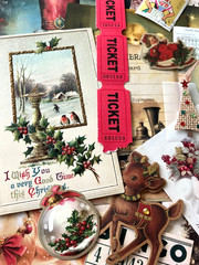 #24 -150pcs CHRISTMAS JUNK JOURNAL 3D KIT with Candy Cane Pen & REAL EPHEMERA