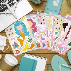 32 Mermaid Make a Face Stickers Sheets Kids DIY Art Craft Party Favors Activity
